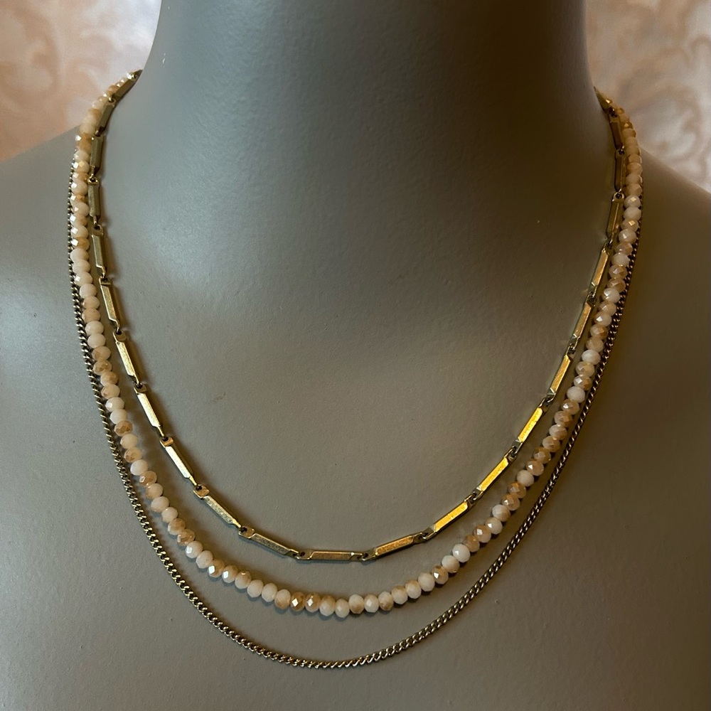 Chic JK by Thirty-one Boho Layered Necklace, Glass Beads, 2 Gold-tone Chains